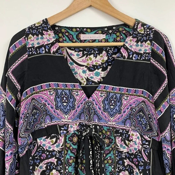 Alice & Trixie Womens Silk Peasant Top Long Flare Sleeves Tunic Size M - Picture 4 of 11